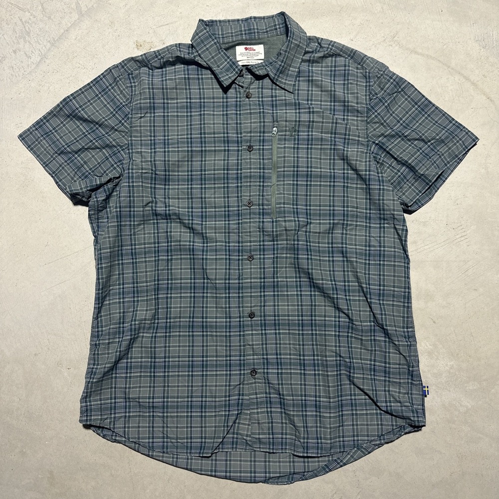 Fjallraven Shirt Men's SZ 2XL Green Plaid Abisko Hike Logo Button Down Outdoor